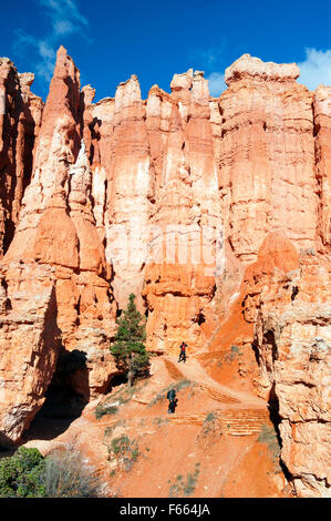 Zwei Wanderer Klettern Serpentinen auf die Queen Garden Trail in Bryce Canyon National Park in Utah. Stockfoto