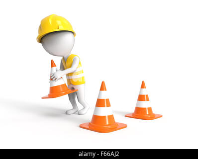 Arbeiter mit Bau-Kegeln Stockfoto