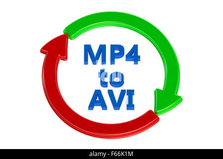 Konvertieren von mp4 in Avi Konzept isoliert auf weißem Hintergrund Stockfoto
