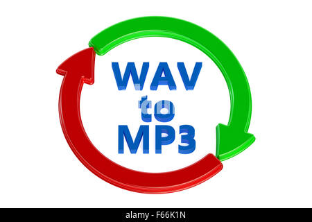 Konvertieren von Wav zu MP3-Konzept isoliert auf weißem Hintergrund Stockfoto