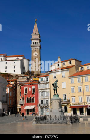 Piran; Pirano, Hauptplatz, Tartini, Slowenien Stockfoto