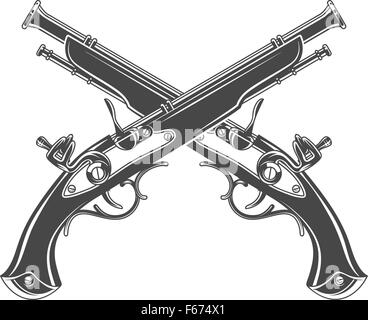 Anlage Firelock Muskete Vector. Zeughaus-Logo-Vorlage. Viktorianische t-shirt-Design. Steampunk Pistole Insignien Konzept. Stock Vektor