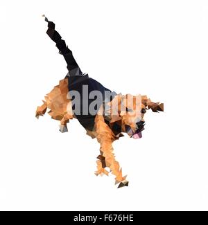 Abstrakte polygonale Darstellung der laufenden Beagle Hund isoliert auf einem weißen Hintergrund. Stockfoto