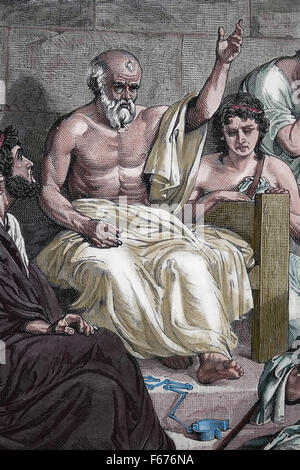 Sokrates (c.469-399 v. Chr.). Klassische griechische Athener Philosoph. Sokrates im Gefängnis ...