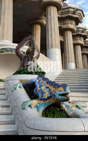 Parc Güell, el Drac, Salamander, Drachen, Antoni Gaudi, Barcelona Stockfoto