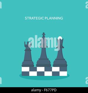 Flache Schachfiguren. Strategie-Konzept-Hintergrund. Vektor-Illustration. Stock Vektor