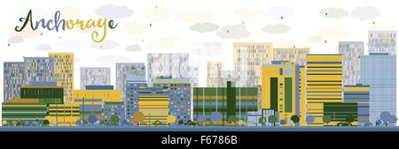 Abstrakte Skyline von Anchorage (Alaska) mit Farbe Gebäude. Vektor-Illustration. Wirtschaft und Tourismus-Konzept mit Platz für Text. Stock Vektor