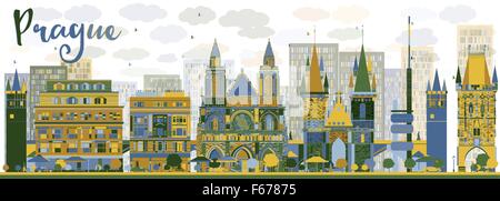 Abstrakte Skyline von Prag mit Farbe Wahrzeichen. Vektor-Illustration. Wirtschaft und Tourismus-Konzept mit alten Gebäuden. Stock Vektor