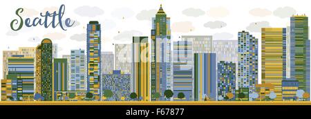 Abstrakt Seattle City Skyline mit Farbe Gebäude. Vektor-Illustration. Business-Reisen und Tourismus-Konzept Stock Vektor