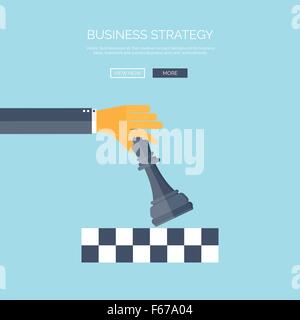 Vektor-Illustration von flachen Hintergrund mit Hand und Schach, Wirtschaft und Gesellschaft-Strategie. Entwicklung und Planung. Management. Stock Vektor