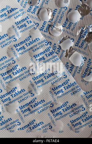 Blister-Packungen mit Stemetil Tabletten Prochlorperazine Maleat Stockfoto