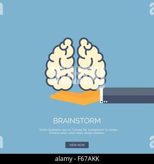 Vektor-Illustration. Flachen Hintergrund mit Hand und Verstand. Brainstorming, Teamarbeit. Kreative Vision. Stock Vektor