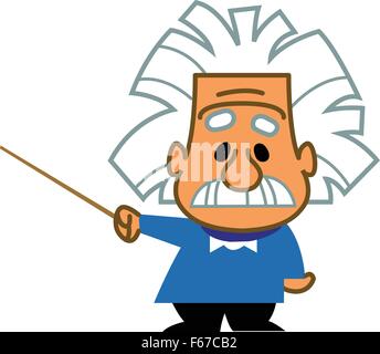 Albert Einstein Cartoon Wissenschaftler Genie Professor Lehrer halten einen Zeiger Stock Vektor