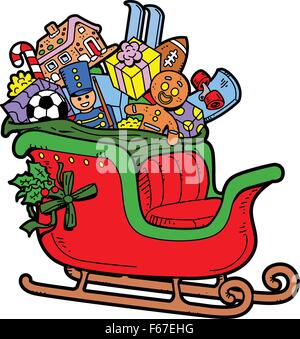 Der Schlitten des Weihnachtsmannes mit Weihnachten Spielzeug und Geschenken gefüllt Stock Vektor