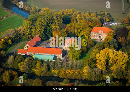 Life-Projekt Lippeaue mit Schloss und Restaurierung, Fluss Lippe, Hamm, Ruhrgebiet, Nordrhein-Westfalen, Deutschland, Europa, Antenne Stockfoto