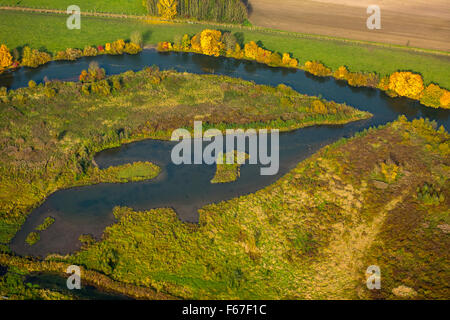 Life-Projekt Lippeaue mit Schloss und Restaurierung, Fluss Lippe, Hamm, Ruhrgebiet, Nordrhein-Westfalen, Deutschland, Europa, Antenne Stockfoto