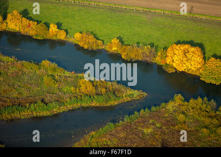 Life-Projekt Lippeaue mit Schloss und Restaurierung, Fluss Lippe, Hamm, Ruhrgebiet, Nordrhein-Westfalen, Deutschland, Europa, Antenne Stockfoto