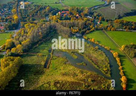 Life-Projekt Lippeaue mit Schloss und Restaurierung, Fluss Lippe, Hamm, Ruhrgebiet, Nordrhein-Westfalen, Deutschland, Europa, Antenne Stockfoto