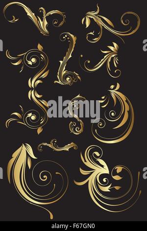 Goldenen floralen Design - isolierte Elemente auf Schwarz als Vektor-Eps und Jpg-Datei zur Verfügung Stock Vektor