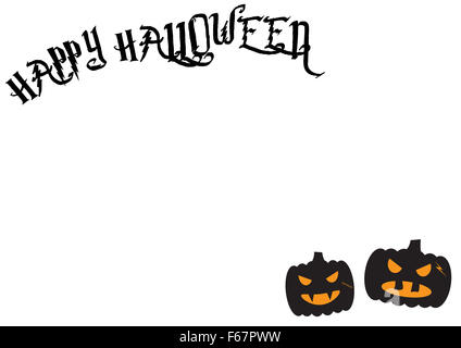 Eine Halloween-Postkarte mit Text und Kürbisse isoliert auf weißem Hintergrund Stockfoto