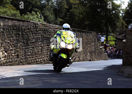 Ein Bild im die Cycling Tour of Britain Pendle, Gisburnund, Barnoldswick und Colne Bereiche durchlaufen. Stockfoto