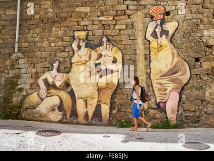 Murales in Orgosolo Straße, Wandkunst Malerei, Sardinien, Italien Stockfoto