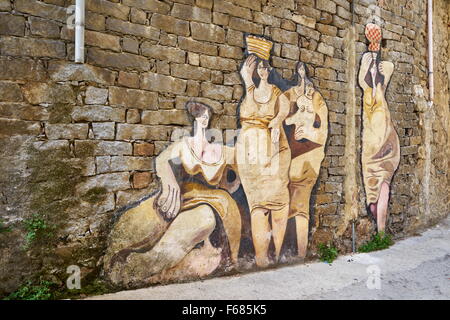 Sardinien, Italien, Murales in Orgosolo Dorf, Wandkunst Malerei Stockfoto