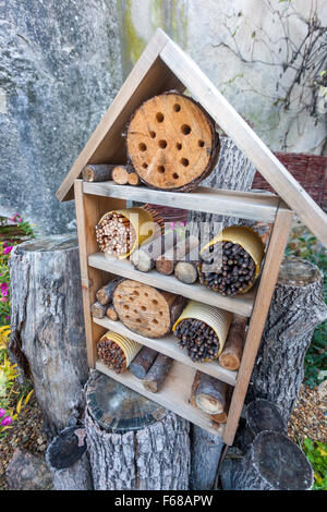 Insekten Käfer hotel für verschiedene Bugs im Garten Stockfoto