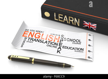 Lernen Sie englisches Konzept mit Worten in eine Wortwolke Stockfoto