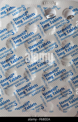 Blister-Packung von Stemetil Tabletten Prochlorperazine Maleat Stockfoto