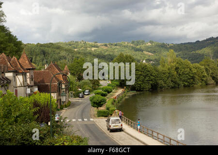 Gnaden an der Dordogne, Zentralfrankreich, Morgen Aussicht vom Hotel "Au Vielle Port" Stockfoto