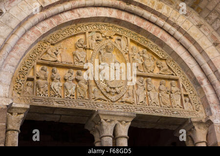 Carennac, Dordogne, Eglise Saint-Pierre, Tympanon Stockfoto