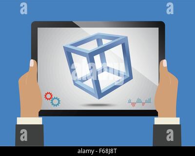 Einzelnen Cube Konzeptprojekt auf dem Tablet PC Stock Vektor