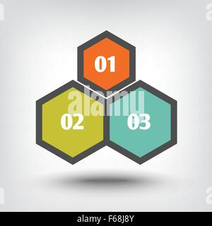 Drei Sechsecke als sequentielle Schritte der Stock Vektor