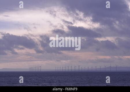 Teesside Windpark oder Redcar Windpark vor Tees Mund Cleveland, gesehen von Hartlepool Stockfoto