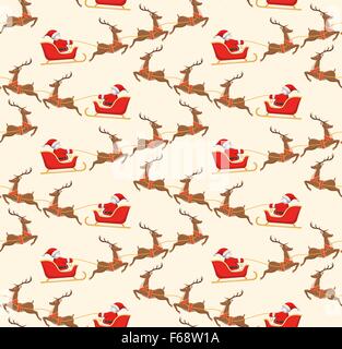 Nahtlose Weihnachten Muster mit dem Weihnachtsmann auf Schlitten und seine Rentiere Stock Vektor