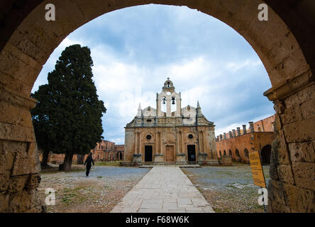 Außenansicht des berühmten Arkadi christliche orthodoxe Kloster in der Nähe der Stadt Rethymnon in der Insel von Griechenland Stockfoto