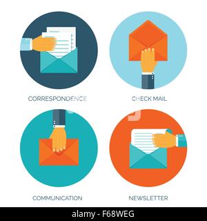 Vektor-Illustration. Flachen Umschlag. E-Mail, globale Kommunikation. Schreiben. Soziales Netzwerk. Stock Vektor