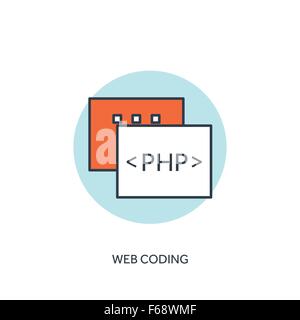 Flache gefütterte Dokument mit PHP-Code. Programmierung, Programmierung. Stock Vektor