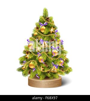 Festliche Dekoration Weihnachtsbaum Kiefer auf Holzständer isoliert Stock Vektor
