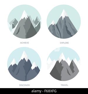 Vektor-Illustration. Flache Berge. Mission, Leistung. Natur, Reisen. Erfolg, intelligente Lösungen Konzept Hintergrund. Stock Vektor