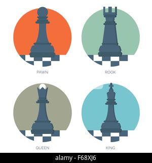 Flache Schachfiguren. Strategie-Konzept-Hintergrund. Stock Vektor