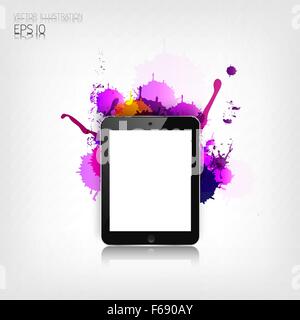 Realistische Detalized flachen Tablet mit abstrakten Splaches. Stock Vektor