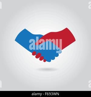 Isolierte Handshake-Symbol in rot und blau Stock Vektor