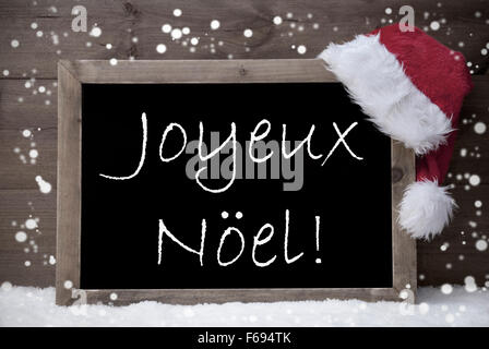 Graue Karte, Tafel, Joyeux Noel meine frohe Weihnachten, Schnee Stockfoto