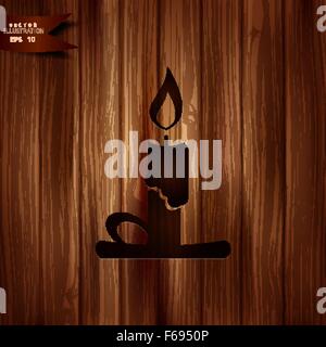 Kerze-Web-Symbol. Hölzerne Hintergrund. Stock Vektor