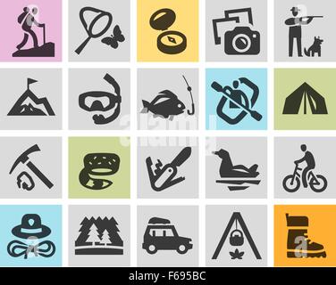 Camping Set schwarze Symbole. Zeichen und Symbole Stock Vektor