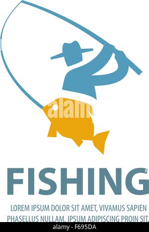 Angeln-Vektor-Logo-Design-Vorlage. Fischer, Fischer, Fischen oder Angeln, Sport-Ikonen Stock Vektor