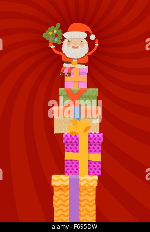 Frohe Weihnachten und glückliches neues Jahr. Weihnachtsmann und Geschenke. Vektor-illustration Stock Vektor