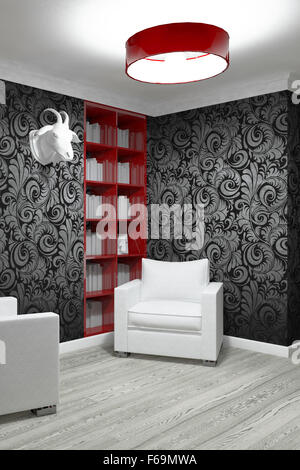 Zimmer mit zwei Sesseln und Bücherregal zu studieren Stockfoto